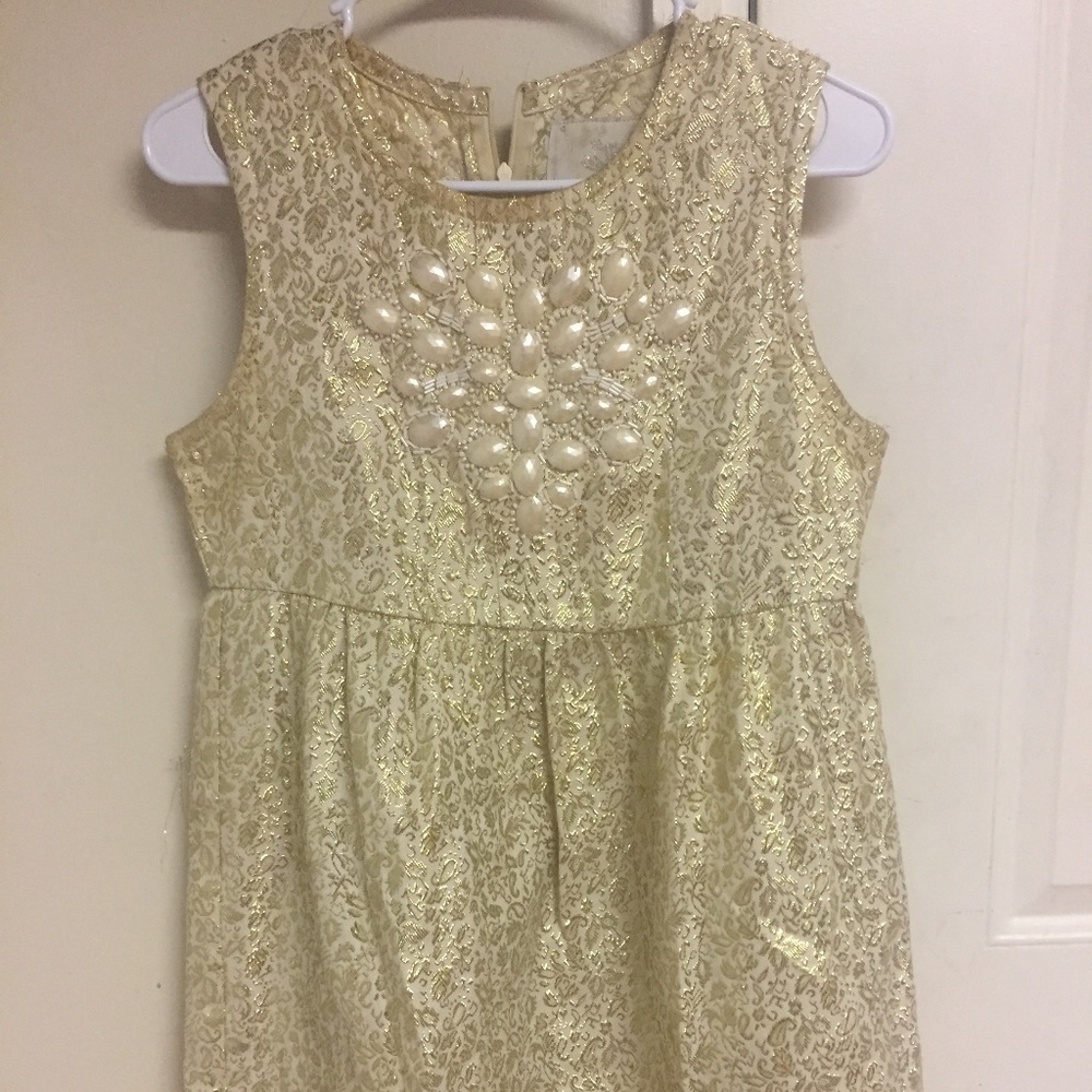 Bizz Princess Gold Beaded Brocade Empire Dress M
